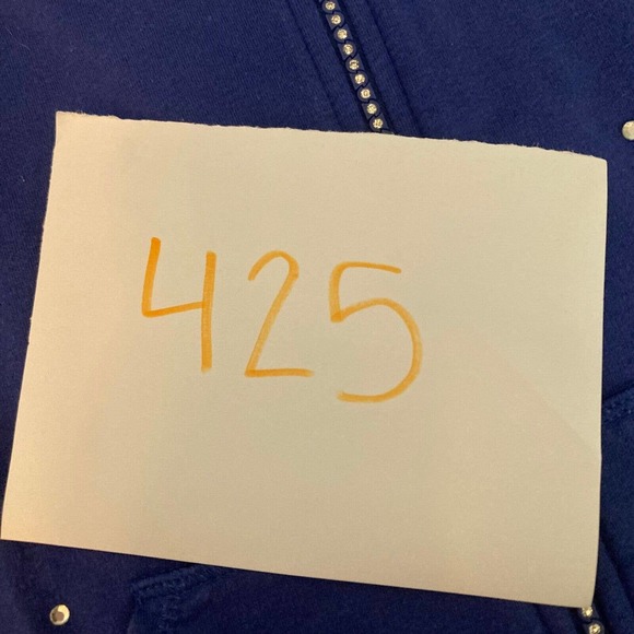 Quacker Factory Jacket Womens Sz M Blue Cotton Stretch Rhinestone Zip Up - Picture 8 of 8